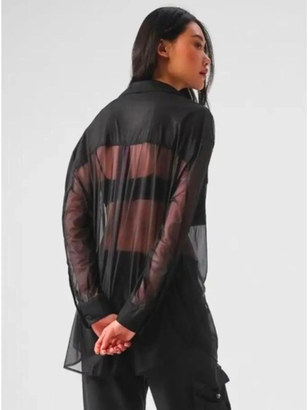 ALO Yoga Sheer Black Utility Shirt Jacket